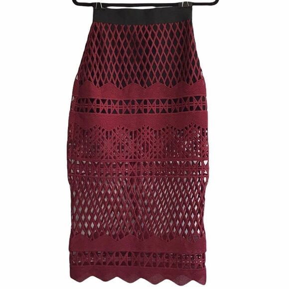 Self-Portrait Red Midi Skirt Cut Out Lace Pencil Skirt New Size 2 - Picture 2 of 12